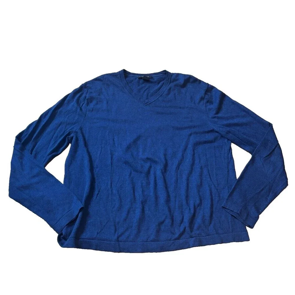 Banana Republic Mens Sweater Luxury Blend Navy Blue Long Sleeve V-Neck Size M